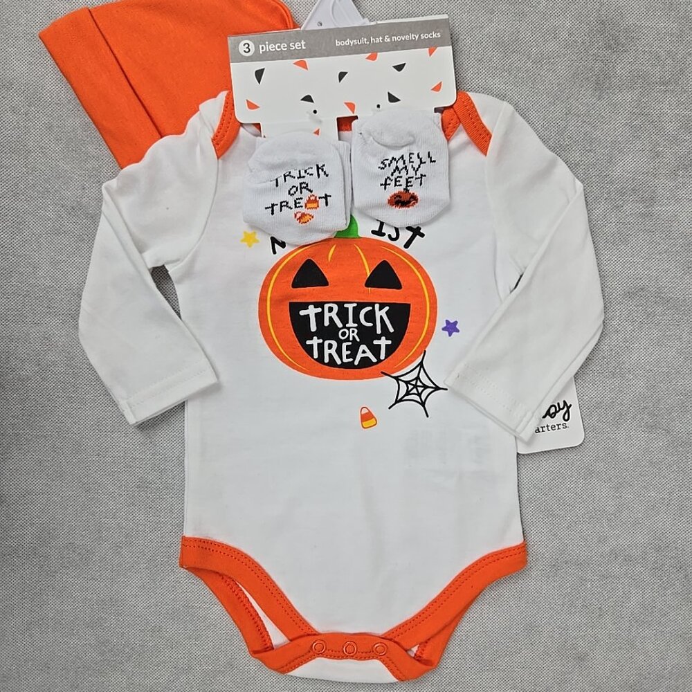 Baby Starters 3 mo "My 1st Trick or Treat" Halloween 3 pc Set Bodysuit Socks New